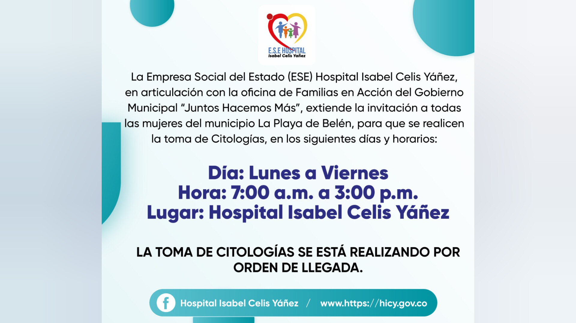 TOMA DE CITOLOGÍAS EN EL HOSPITAL ISABEL CELIS YÁÑEZ - PORTADA