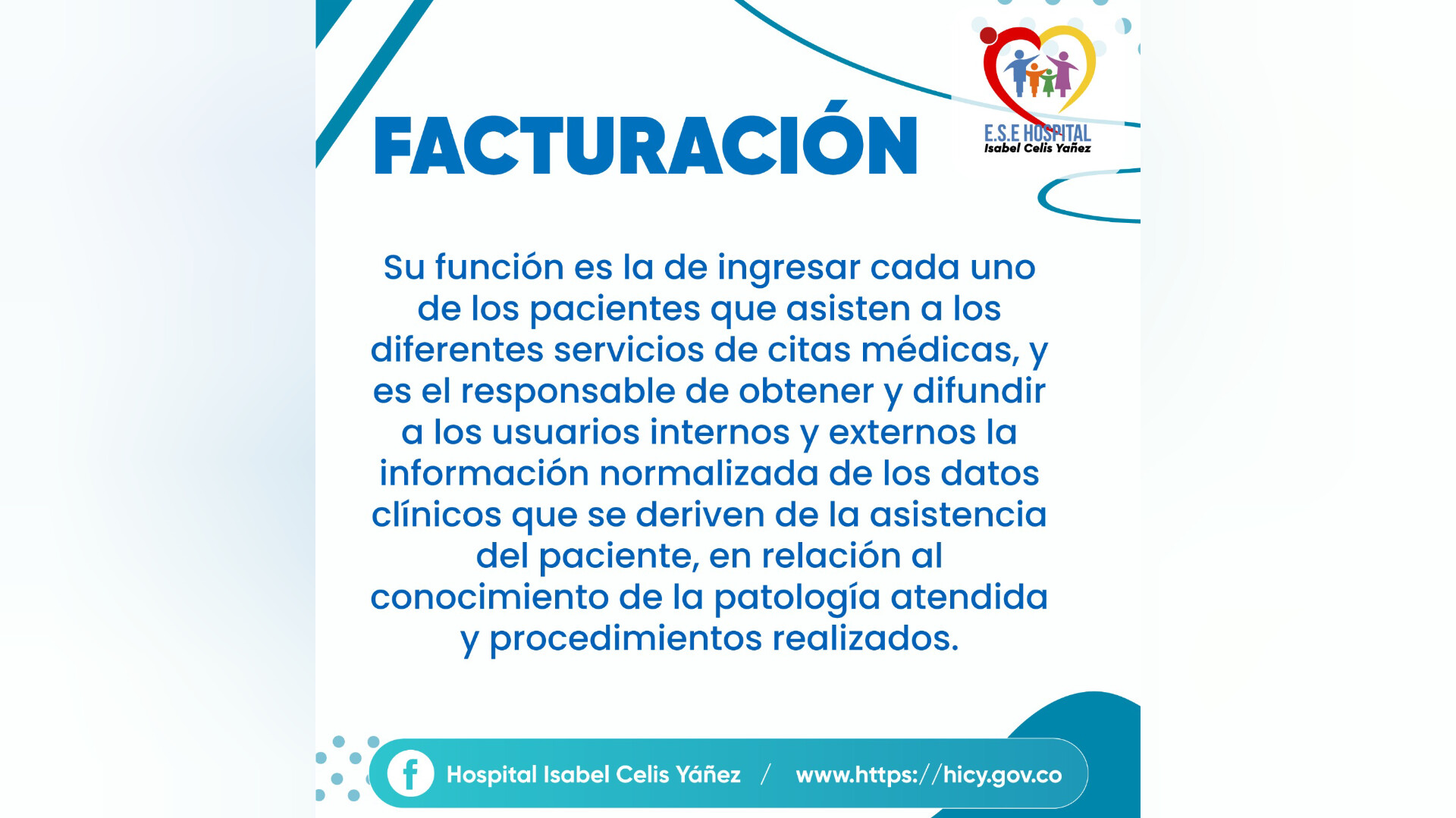 CONOZCA LA FUNCIÓN QUE PRESTA EL ÁREA DE FACTURACIÓN EN EL HOSPITAL ISABEL CELIS YÁÑEZ - PORTADA