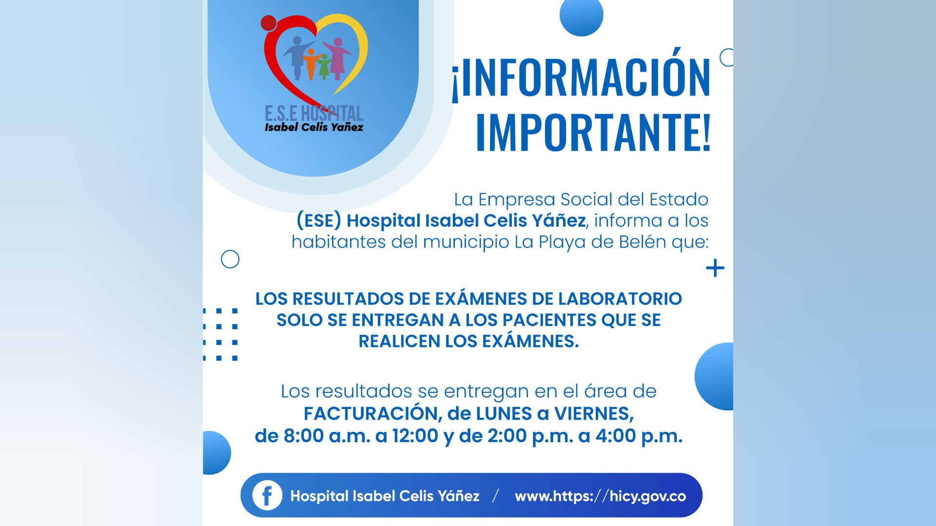 INFORMACIÓN IMPORTANTE PARA LA ENTREGA DE EXÁMENES DE LABORATORIO -PORTADA