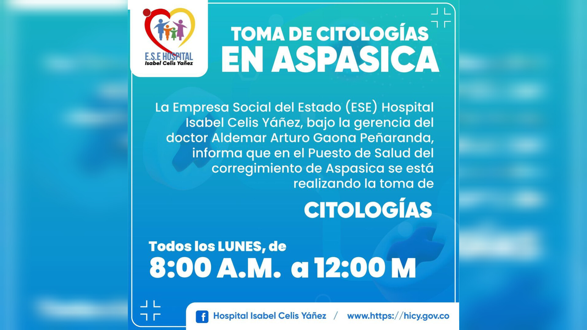 HOSPITAL ISABEL CELIS YÁÑEZ REALIZA TOMA DE CITOLOGÍAS EN EL CORREGIMIENTO DE ASPASICA - PORTADA