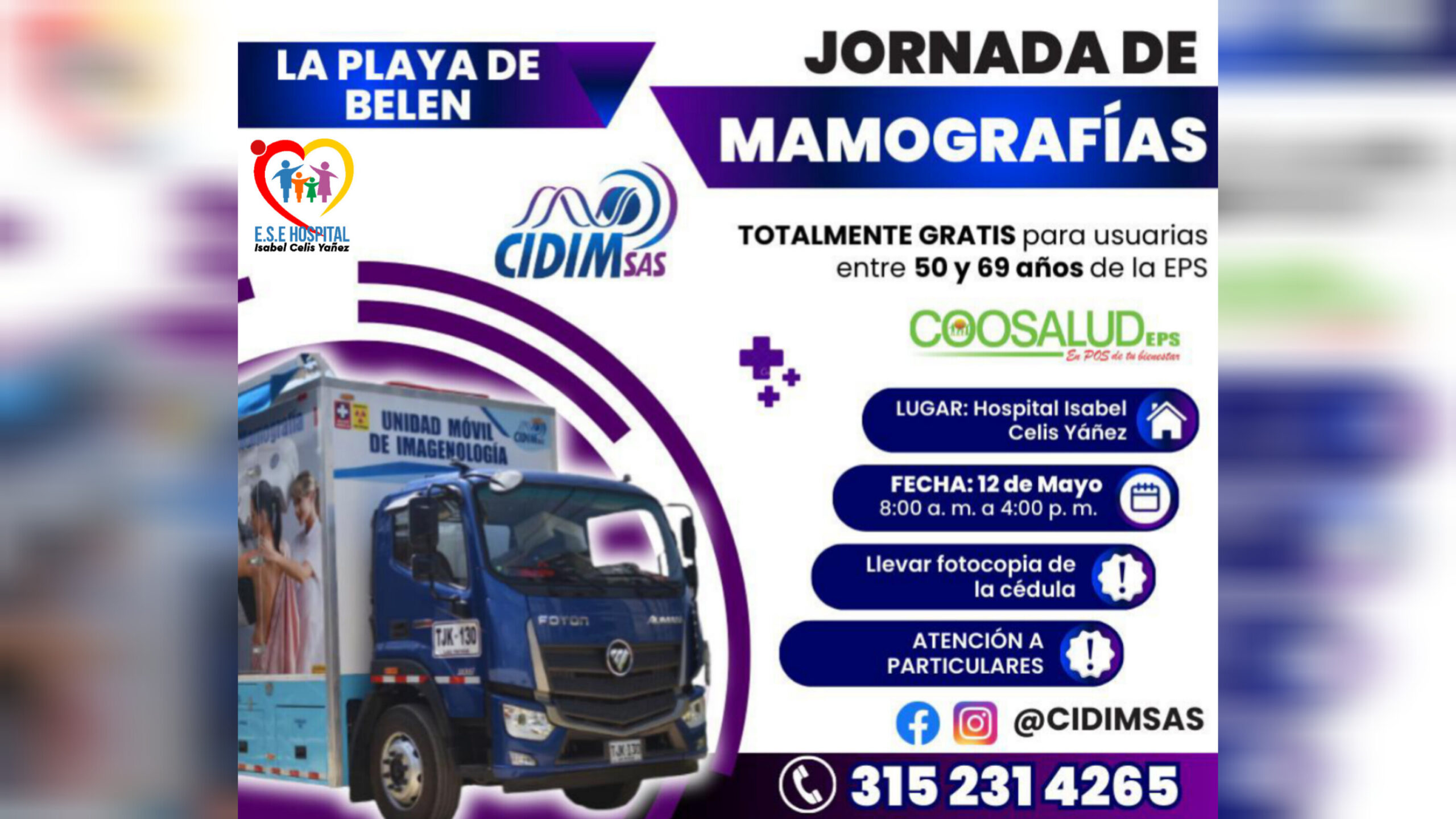 JORNADA DE TOMA DE MAMOGRAFÍAS EN EL HOSPITAL ISABEL CELIS YÁÑEZ - PORTADA