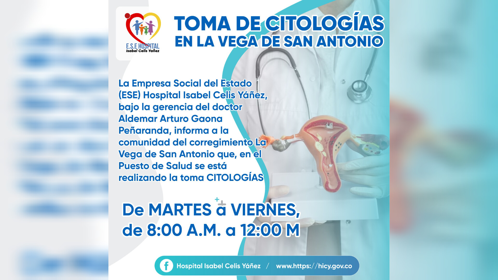 HOSPITAL ISABEL CELIS YÁÑEZ REALIZA LA TOMA DE COTOLOGÍAS EN EL CORREGIMIENTO LA VEGA DE SAN ANTONIO - PORTADA