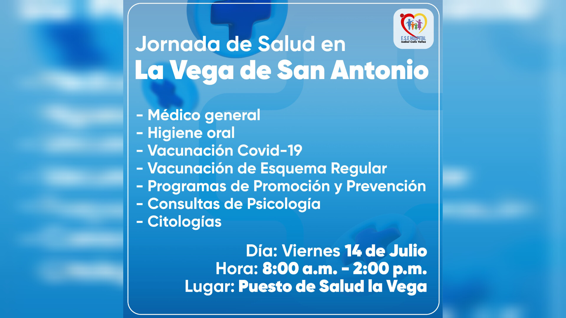 JORNADA DE SALUD EN EL CORREGIMIENTO DE LA VEGA DE SAN ANTONIO - PORTADA