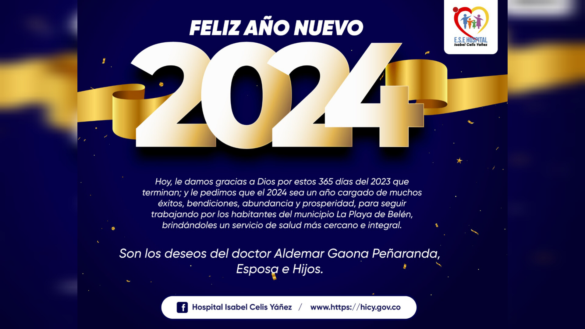 FELIZ AÑO NUEVO LES DESEA EL HOSPITAL ISABEL CELIS YÁÑEZ - PORTADA
