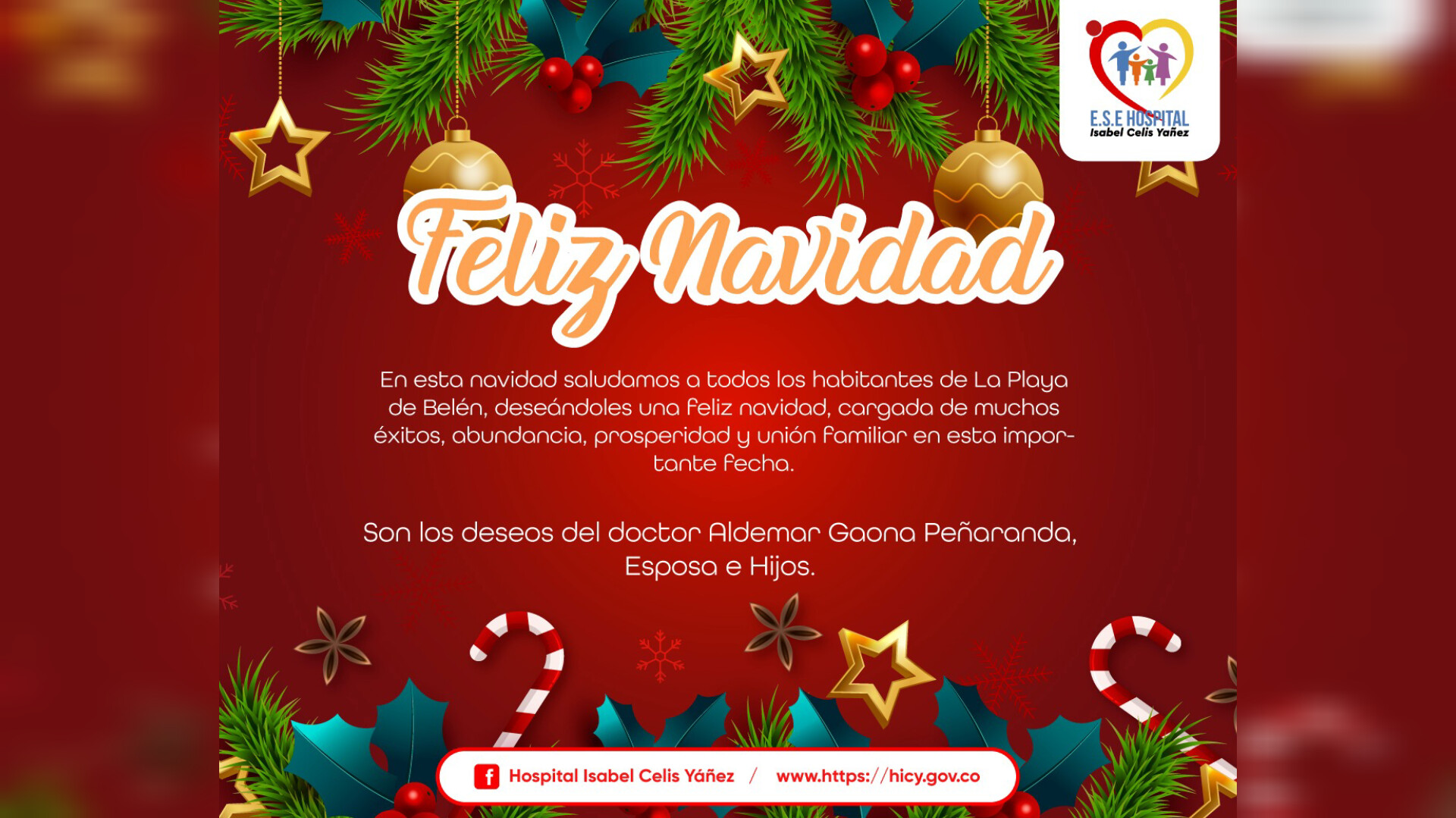 FELIZ NAVIDAD LES DESEA EL HOSPITAL ISABEL CELIS YÁÑEZ - PORTADA